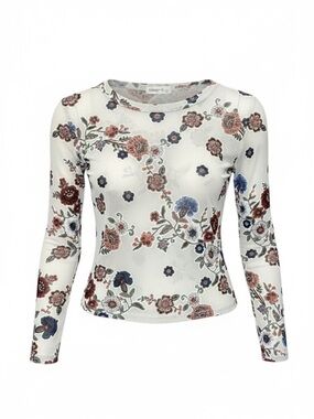 Ginger G Sheer Floral Mesh Long Sleeve Top – Size Large